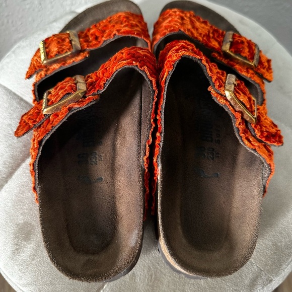 Birkenstock Arizona Crushed Orange Velvet Sandals Size 36 - Picture 13 of 15